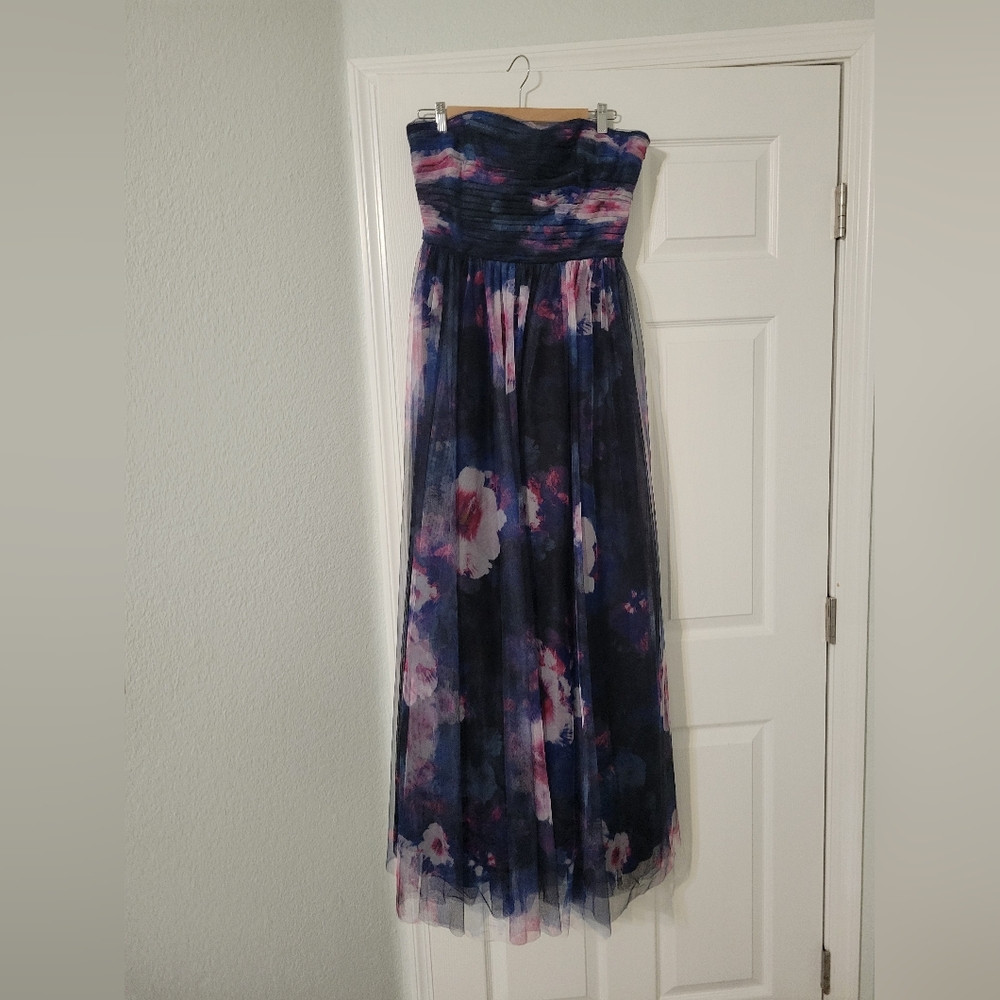 Monique Lhuillier Blue and Pink Pleated Maxi Skirt